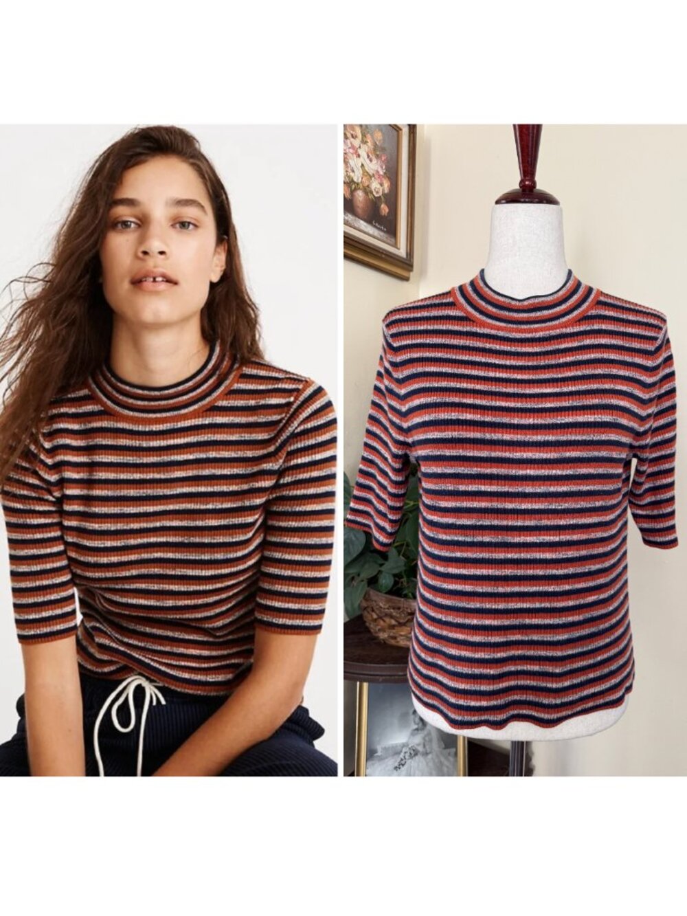 Madewell Dalston Stripe Mock Neck Sweater Sz M